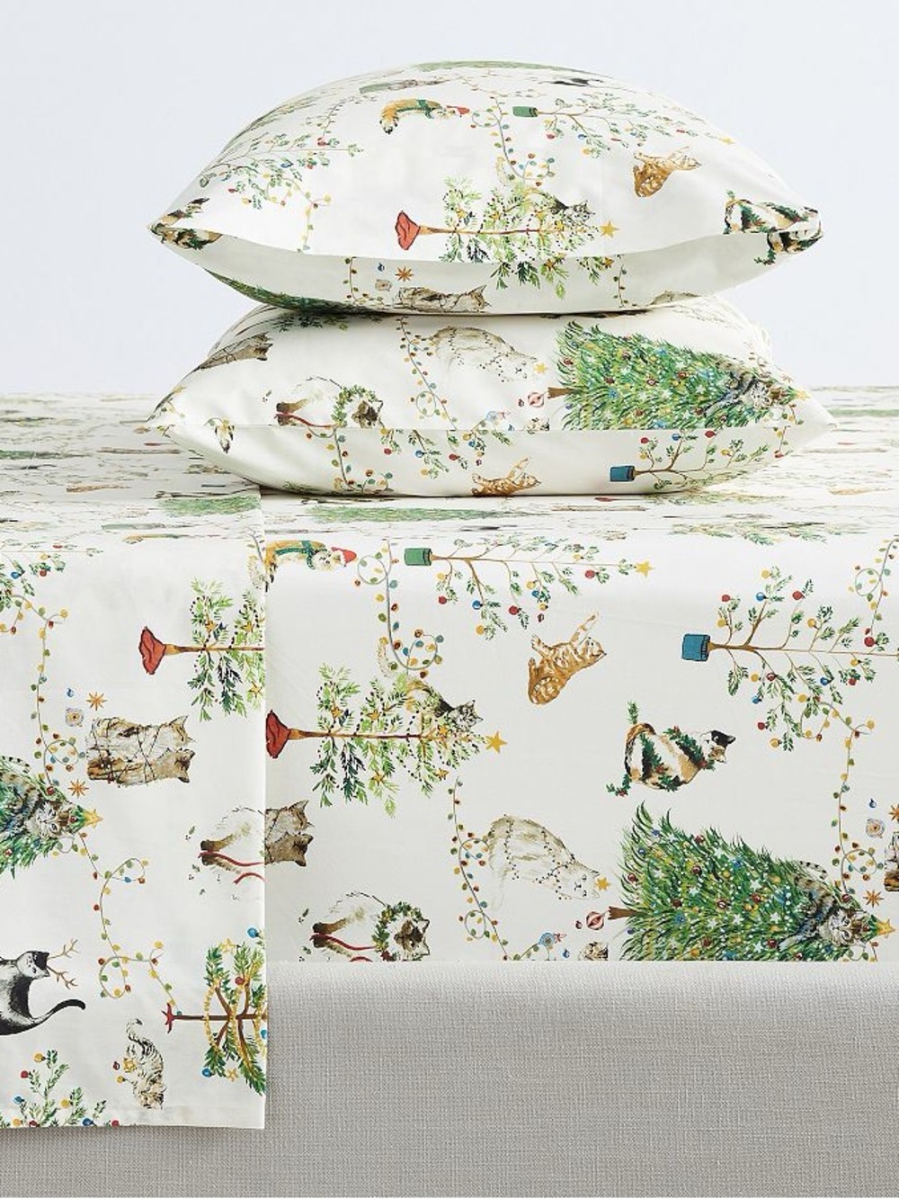 Pottery Barn Cats Christmas Sheet Set (Fitted and Top Sheet) sz XLT